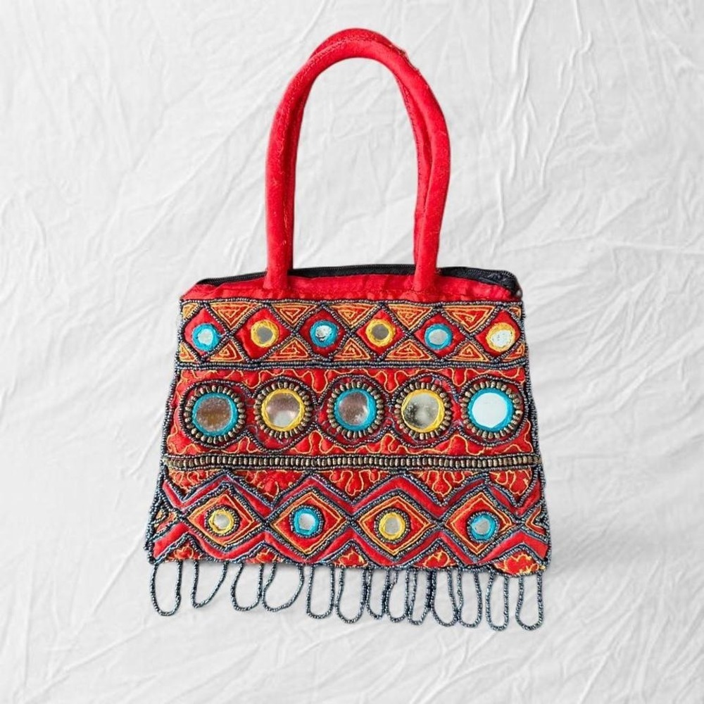 Y2K red boho mirror embroidered bag festival